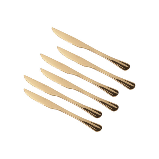 Imagem CONJUNTO 6 FACAS PARA CHURRASCO DE AÇO INOX POSITANO DOURADO 23CM LYOR