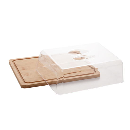 Imagem PRATO PARA QUEIJO DE BAMBU COM TAMPA DE PLASTICO 24X18