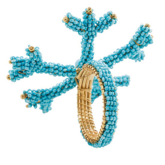 Imagem JOGO DE ANÉIS PARA GUARDANAPO 4 PEÇAS CORAL EM METAL TURQUESA 8X6 CM - WOLFF