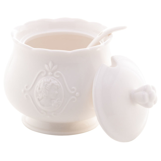 Imagem AÇUCAREIRO COM COLHER DE PORCELANA SUPER WHITE QUEEN 10X10,5CM - LYOR 