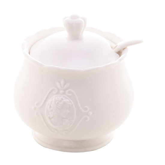 Imagem AÇUCAREIRO COM COLHER DE PORCELANA SUPER WHITE QUEEN 10X10,5CM - LYOR 