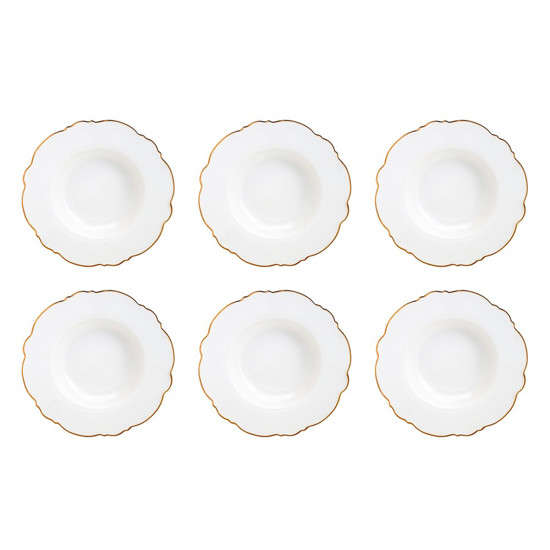 Imagem CONJUNTO 6 PRATOS FUNDOS DE PORCELANA MALDIVAS BRANCO COM FIO PRATEADO - WOLFF