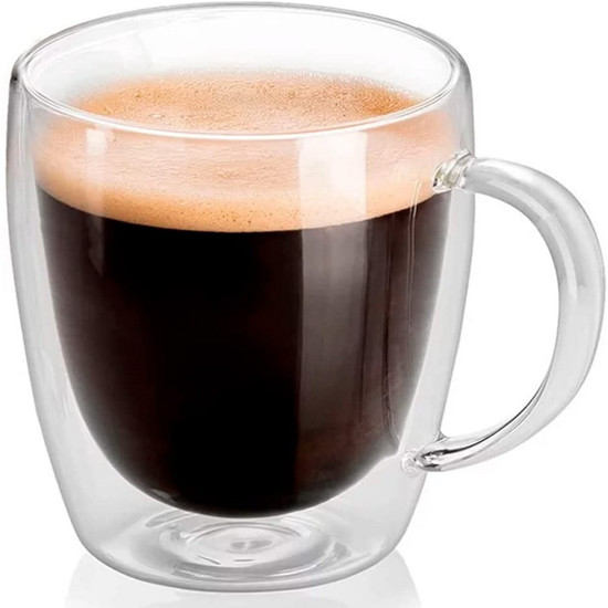 Imagem JOGO 2 XÍCARAS PARA CAFÉ DUPLA PAREDE DE VIDRO RESISTENTE AO CALOR 100ML - WOLFF