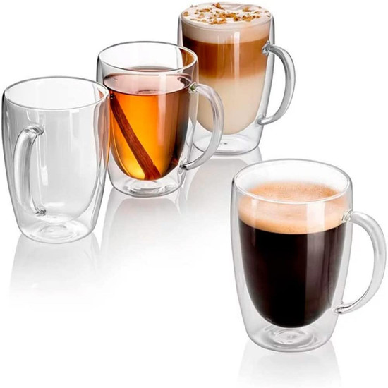 Imagem JOGO 2 XÍCARAS PARA CAFÉ DUPLA PAREDE DE VIDRO RESISTENTE AO CALOR 100ML - WOLFF