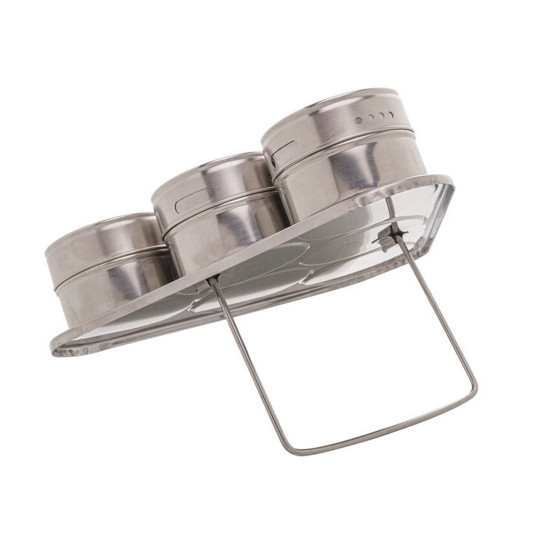 Imagem CONJUNTO 6 PORTA TEMPEROS DE AÇO INOX COM SUPORTE IMANTADO - LYOR