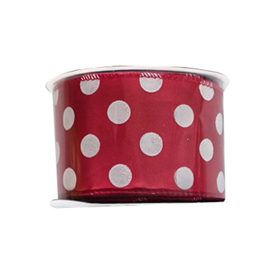 Imagem FITA ARAMADA DECORADA POLKA 6,3CM X 9,14M COR VERMELHO E BRANCO - GRILLO 52509