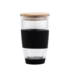 Imagem de COPO DE VIDRO COM PAREDE DUPLA 400ML E TAMPA EM BAMBU BLACK  OXFORD - Oxford Porcelanas S/A