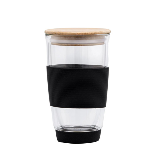 Imagem COPO DE VIDRO COM PAREDE DUPLA 400ML E TAMPA EM BAMBU BLACK  OXFORD