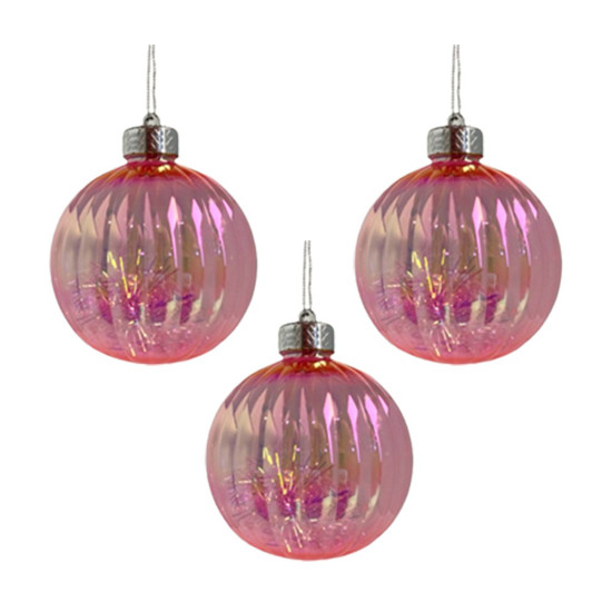 Imagem JOGO DE BOLAS NATALINA DE PLÁSTICO COR ROSA 3 BOLAS DE 10CM - TOK DA CASA