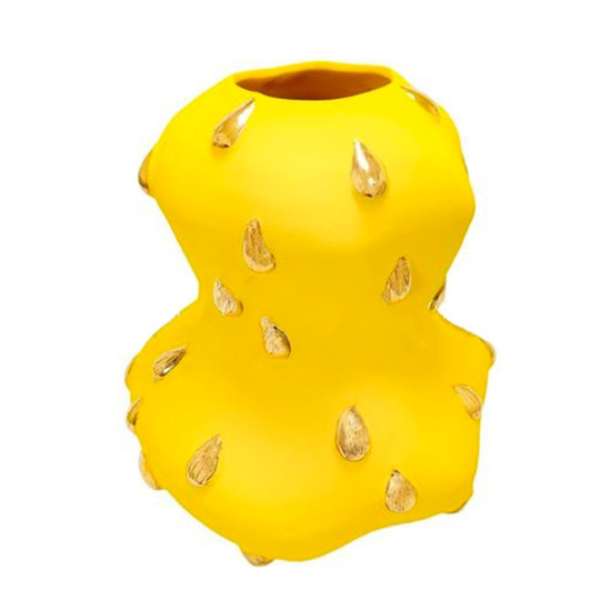 Imagem VASO DE PORCELANA AMARELO COM GOTAS DOURADAS 32X30CM - LUCATTI 