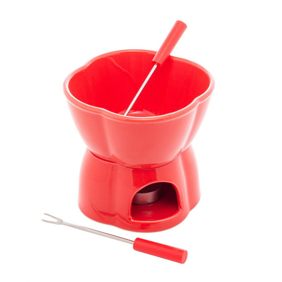 Imagem APARELHO DE FONDUE 4 PEÇAS DE PORCELANA ALPES VERMELHO 400ML 