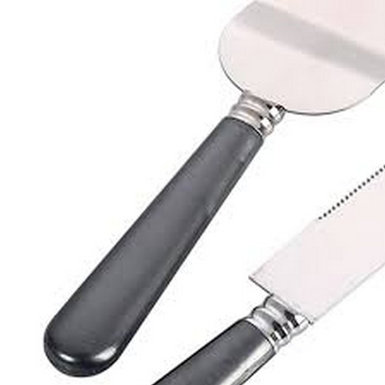 Imagem CONJUNTO PARA BOLO COM ESPATULA E FACA DE INOX CABO PRETO PEROLADO HAUSKRAFT