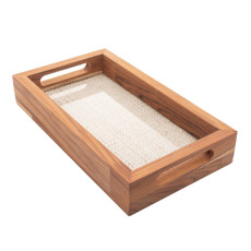 Imagem de BANDEJA DE MADEIRA COM SISAL TECA 30CM X 17CM X 5CM - WOLFF CRAFT - Rojemac Impotacao E Exportacao Ltda