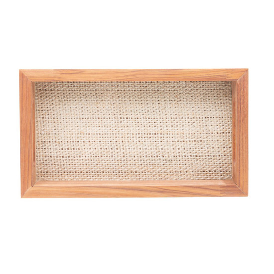 Imagem BANDEJA DE MADEIRA COM SISAL TECA 30CM X 17CM X 5CM - WOLFF CRAFT