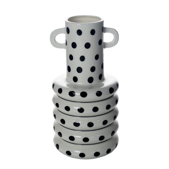 Imagem VASO DECORATIVO DE CERÂMICA COR BRANCO E PRETO 14X7,5X27CM - GRILLO 55020