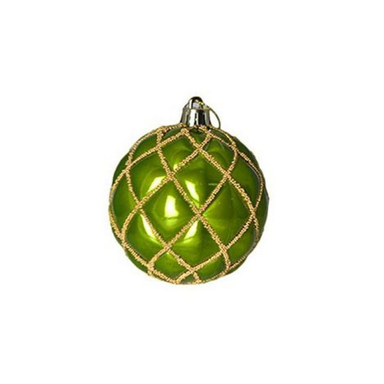 Imagem JOGO DE BOLA NATALINA COR VERDE COM DOURADO 3 PEÇAS DE 10CM - TOK DA CASA 
