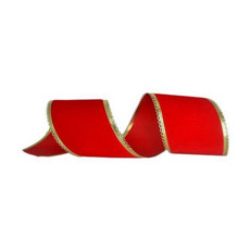 Imagem de FITA NATALINA COR VERMELHO COM BORDA DOURADA 10CM X 9.14METROS - TOK DA CASA  - Oliver Comercio E Distribuicao De Artigo Domestico