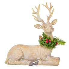 Imagem de RENA DECORATIVA DEITADA COM GUIRLANDA NO PESÇOCO COR MARROM, VERDE E VERMELHO 28CM - CROMUS  - Cromus Embalagens Ind. E Com. Ltda