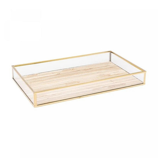 Imagem BANDEJA DE METAL DOURADA COM PALHA 15CM X 25CM X 3CM - LYOR