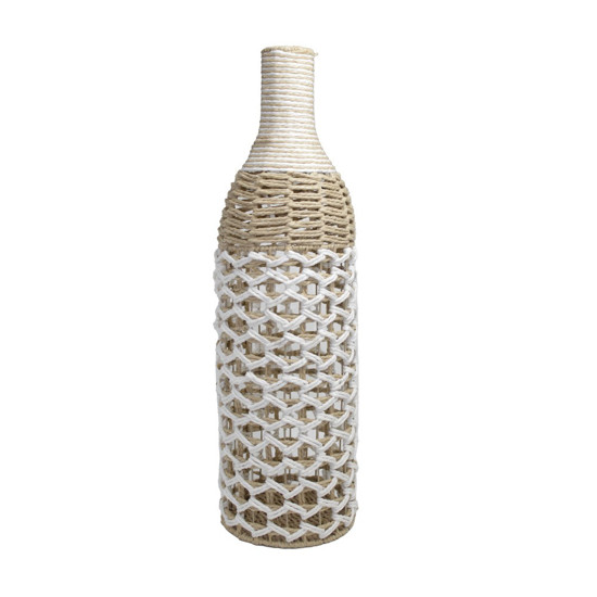Imagem GARRAFA DECORATIVA REDONDA PALHA CESTARIA BICOLOR 20X20X70CM COR BRANCO COM NATURAL