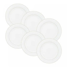 Imagem de CONJUNTO 6 PRATOS RASOS DE PORCELANA COM BORDA PRATEADA MÔNACO BRANCO 27CM X 2,5CM - Rojemac Impotacao E Exportacao Ltda