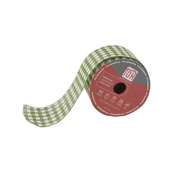 Imagem FITA NATALINA COR VERDE E BRANCO COM GLITTER 6,3CM X 9,14 METROS 