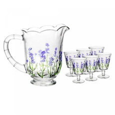 Imagem de CONJUNTO JARRA COM 6 TAÇAS DE CRISTAL LAVANDA HAND PAINTING 1,5L/240ML  - Coliseu Presentes Ltda