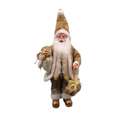 Imagem de PAPAI NOEL DECORATIVO EM PÉ SEGURANDO SACO COM PRESENTES COR DOURADO COM BRANCO 50CM  - Zona Livre Logistica Epp