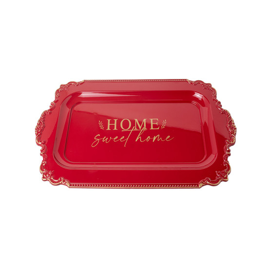 Imagem BANDEJA HOME SWEET HOME COR VERMELHO COM DOURADO 34X24X2CM - YANGZI 