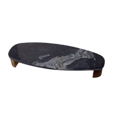 Imagem de BANDEJA EM MADEIRA E MARMORE COR NATURAL E PRETO 36X14X5CM - Cross Comercial Ltda