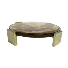 Imagem de BANDEJA DECORATIVA EM VIDRO NA COR AMBAR COM BASE EM METAL DOURADO 5X25X25 CM - Mabruk Importacao E Comercio Eireli