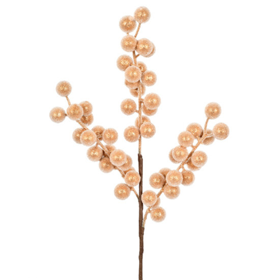 Imagem HASTE DECORATIVA DE BERRIES NEVADAS DOURADAS EM PLÁTICO E ISOPOR 37X12 CM