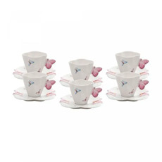 Imagem de CONJUNTO DE 6 XÍCARAS COM PIRES EM PORCELANA BRANCA BORBOLETA 100 ML 10X7X6CM - WOLFF - Rojemac Impotacao E Exportacao Ltda