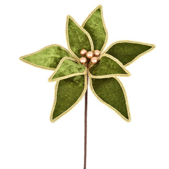 Imagem HASTE NATALINA DECOR VERDE COM BORDA DOURADA MOLDÁVEL BICO DE PAPAGAIO 31X30 CM