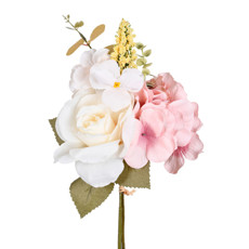 Imagem de RAMALHETE MISTO DE ROSAS E HORTÊNSIAS DECORATIVO COR ROSA E CREME 33X20 CM - GRILLO - Grillo Ltda