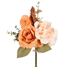 Imagem de RAMALHETE MISTO DE ROSAS E HORTÊNSIAS DECORATIVO COR LARANJA 33X20 CM - GRILLO - Grillo Ltda