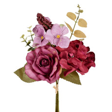 Imagem de RAMALHETE MISTO DE ROSAS E HORTÊNSIAS DECORATIVO COR BURGUNDY 33X20 CM - GRILLO - Grillo Ltda