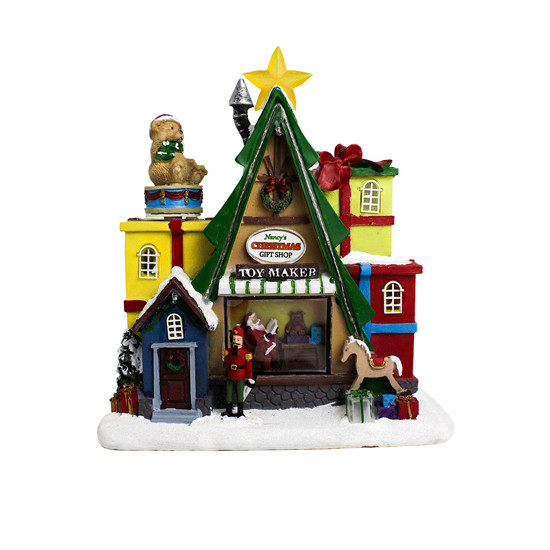 Imagem CENÁRIO LOJA DE PRESENTES NATALINA COM LED DECORATIVO COLORIDO EM RESINA 28X24X14 CM