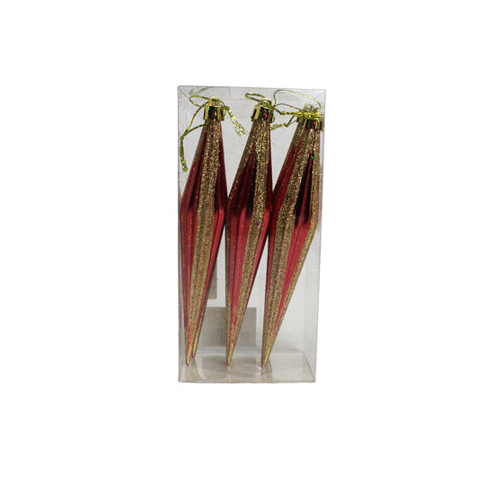 Imagem ADORNO NATALINO VERMELHO E DOURADO EM PLÁSTICO PARA PENDURAR  17X3 CM - GRILLO 58733