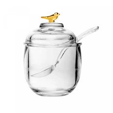 Imagem de AÇUCAREIRO EM VIDRO COM COLHER E TAMPA GOLDEN BIRD 150ML 12X7 CM - WOLFF - Rojemac Impotacao E Exportacao Ltda