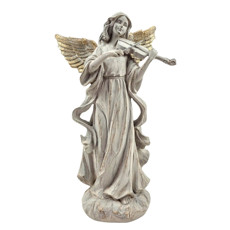 Imagem de ANJO DECORATIVO CINZA E DOURADO EM RESINA COM VIOLINO 30X16X10 CM - CROSS - Cross Comercial Ltda