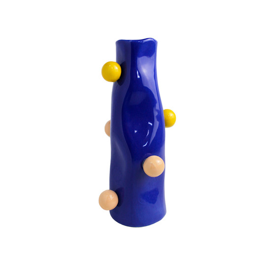 Imagem VASO ALONGADO DECORATIVO EM CERÂMICA AZUL 23X8 CM - MABRUK
