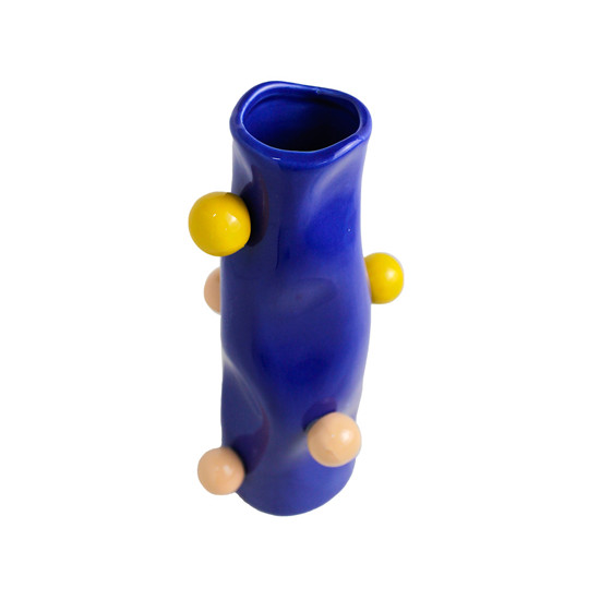 Imagem VASO ALONGADO DECORATIVO EM CERÂMICA AZUL 23X8 CM - MABRUK