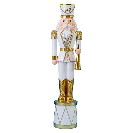 Imagem SOLDADO QUEBRA NOZES CLASSIC NO TAMBOR DECORATIVO EM RESINA BRANCO E DOURADO - CROSS