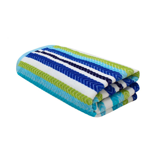 Imagem TOALHA DE PRAIA JACQUARD RIMINI CORTTEX AZUL LISTRADA EM ALGODÃO 150X75 CM - CORTTEX