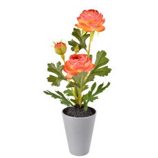 Imagem de ARRANJO DECORATIVO DE ROSAS LARANJA EM CETIM COM POTE EM MELAMINA 32X11 CM - GRILLO - Grillo Ltda