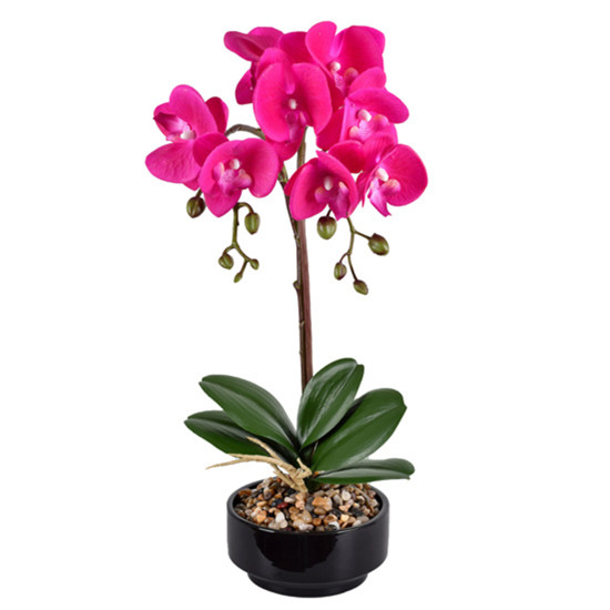 Imagem ARRANJO DECORATIVO DE ORQUÍDEA LILÁS TOQUE REAL COM POTE EM CERÂMICA 44X19CM GRILLO