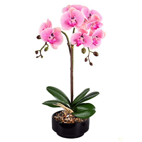 Imagem ARRANJO DECORATIVO DE ORQUÍDEA ROSA TOQUE REAL COM POTE EM CERÂMICA 44X19CM GRILLO