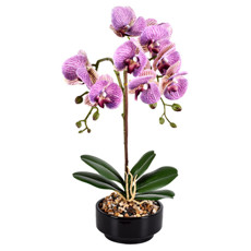 Imagem de ARRANJO DECORATIVO DE ORQUÍDEA MALVA TOQUE REAL COM POTE EM CERÂMICA 44X19CM GRILLO - Grillo Ltda