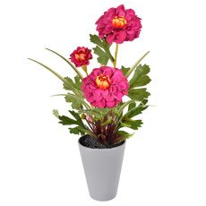 Imagem de ARRANJO DECORATIVO DE DÁLIAS ROSA EM PLÁSTICO COM POTE EM MELAMINA 33X9 CM - GRILLO - Grillo Ltda